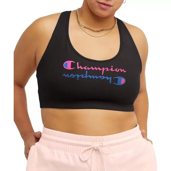 imageChampion WomenS Sports Bra Authentic Moderate Support Classic Sports Bra For Women Plus Size AvailableBlack Mirrored Script