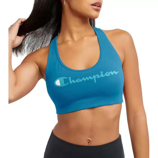 imageChampion WomenS Sports Bra Authentic Moderate Support Classic Sports Bra For Women Plus Size AvailableRockin Teal Color Script