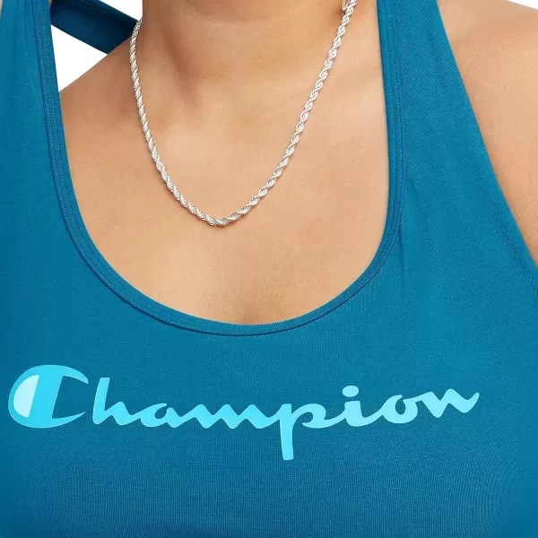 imageChampion WomenS Sports Bra Authentic Moderate Support Classic Sports Bra For Women Plus Size AvailableRockin Teal Script