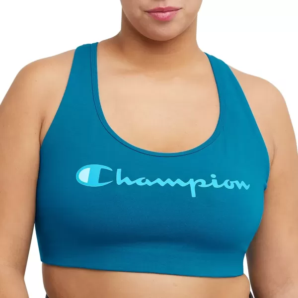 imageChampion WomenS Sports Bra Authentic Moderate Support Classic Sports Bra For Women Plus Size AvailableRockin Teal Script