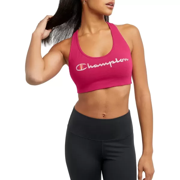 imageChampion WomenS Sports Bra Authentic Moderate Support Classic Sports Bra For Women Plus Size AvailableStrawberry Rouge Script