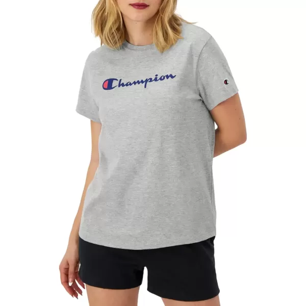 imageChampion Womens Tshirt Classic Short Sleeve Tshirt Lightweight Tee for Women Script Logo Plus Size AvailableOxford Gray Script