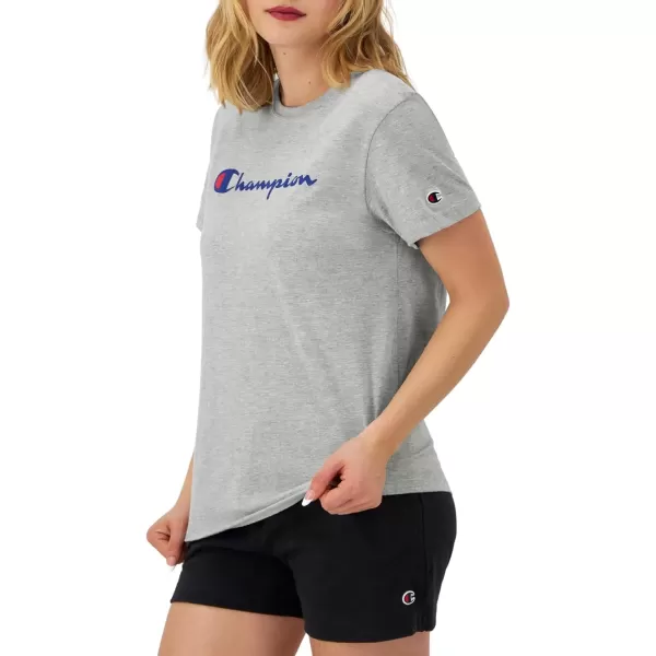 imageChampion Womens Tshirt Classic Short Sleeve Tshirt Lightweight Tee for Women Script Logo Plus Size AvailableOxford Gray Script