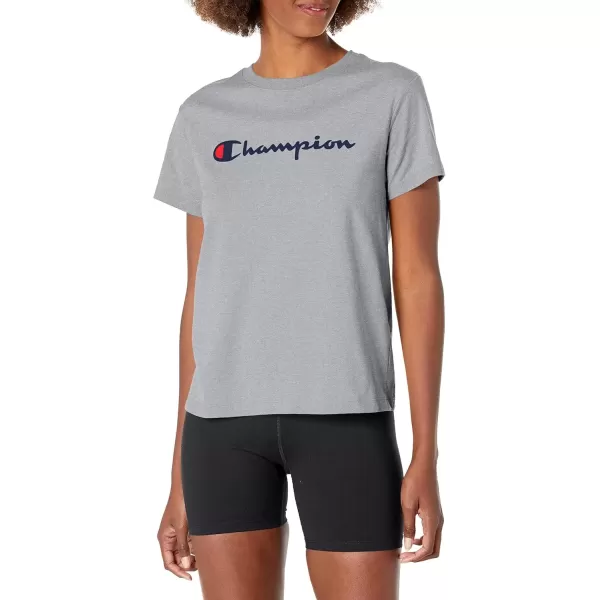 imageChampion Womens Tshirt Classic Short Sleeve Tshirt Lightweight Tee for Women Script Logo Plus Size AvailableOxford Gray Script