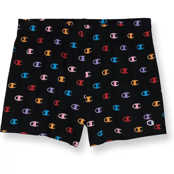 imageChampion Girls Cotton Lightweight Gym Shorts 3quot InseamSmall C Aop Black C Patch Logo