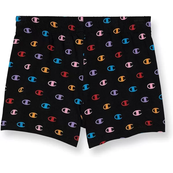 imageChampion Girls Cotton Lightweight Gym Shorts 3quot InseamSmall C Aop Black C Patch Logo