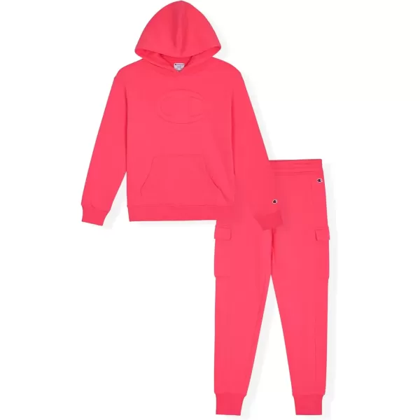 imageChampion Girls Hoodie and Sweatpant Set for Kids Athletic Fleece SweatsuitHot Pink Cargo