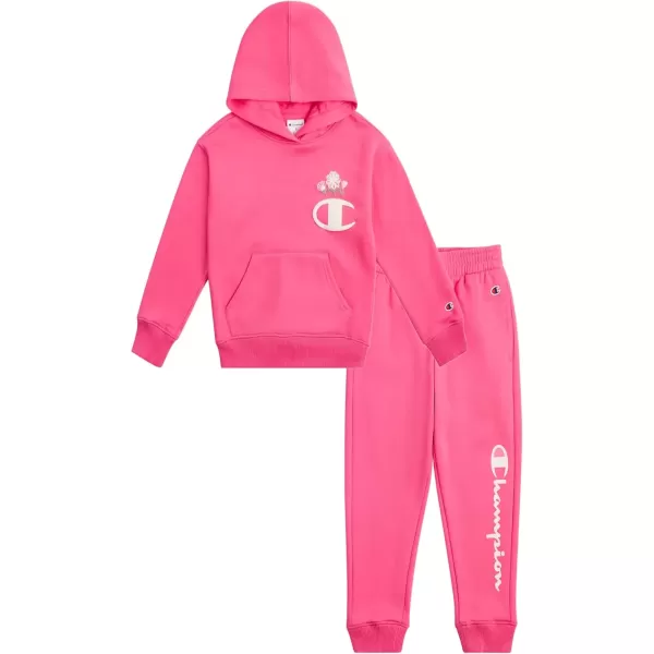 imageChampion Girls Hoodie and Sweatpant Set for Kids Athletic Fleece SweatsuitHot Pinkwhite