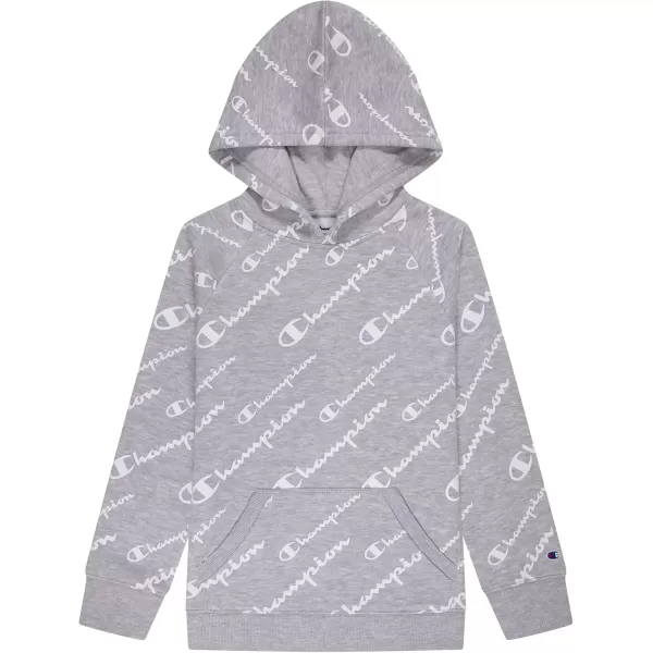 imageChampion Girls Hoodie for Kids Pullover Sweatshirt For Girls Athletic SweaterOxford HeatherWhite Script Aop