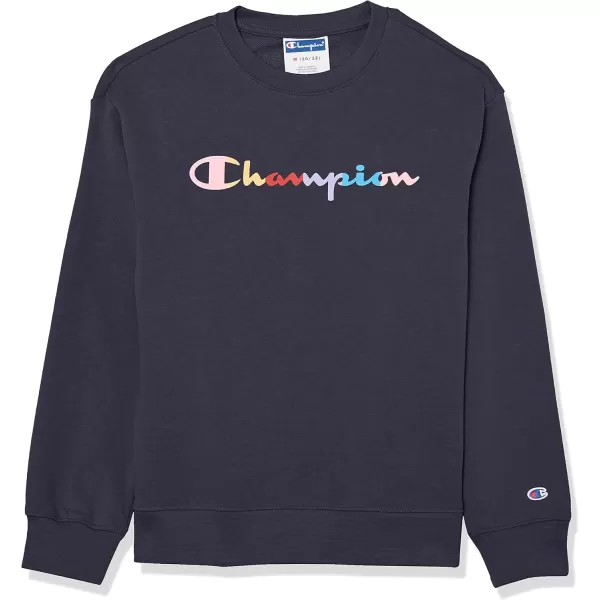 imageChampion Girls Sweatshirt Crew Sweatshirt for Girls Lightweight Pullover Sweatshirt GraphicsNavy Rainbow Script