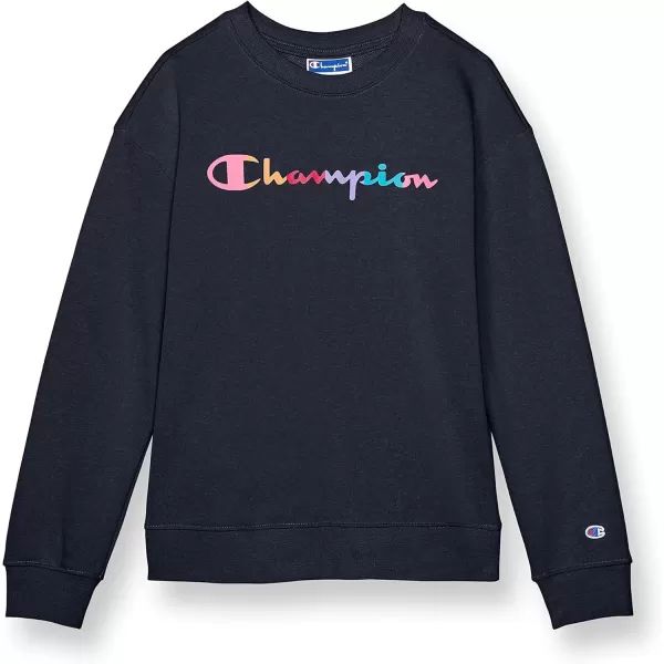 imageChampion Girls Sweatshirt Crew Sweatshirt for Girls Lightweight Pullover Sweatshirt GraphicsNavy Rainbow Script