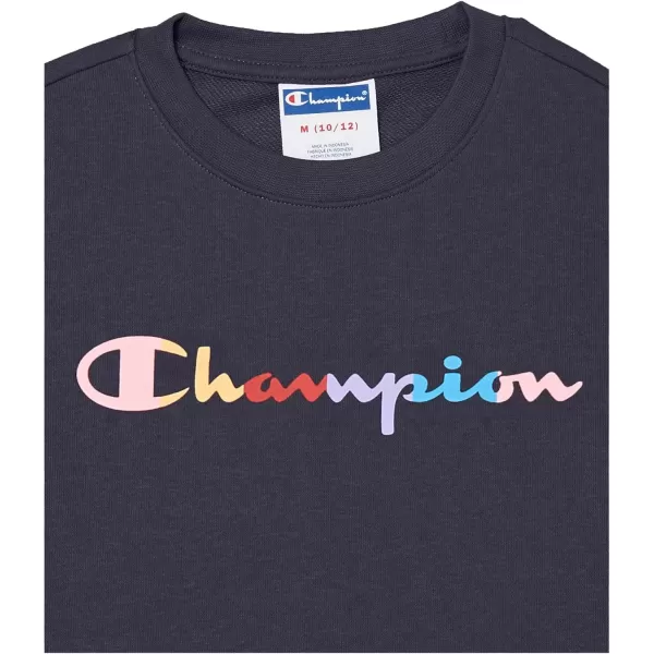 imageChampion Girls Sweatshirt Crew Sweatshirt for Girls Lightweight Pullover Sweatshirt GraphicsNavy Rainbow Script