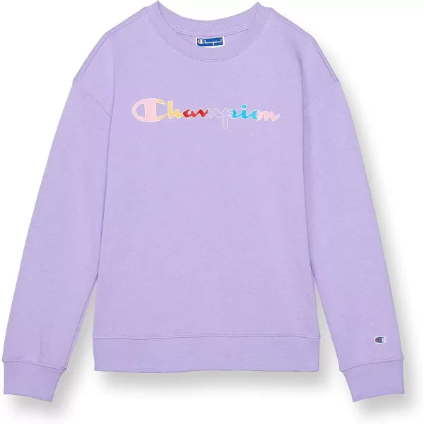 imageChampion Girls Sweatshirt Crew Sweatshirt for Girls Lightweight Pullover Sweatshirt GraphicsSalty Purple Rainbow Script