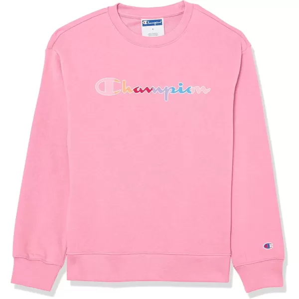 imageChampion Girls Sweatshirt Crew Sweatshirt for Girls Lightweight Pullover Sweatshirt GraphicsSpark Pink Rainbow Script