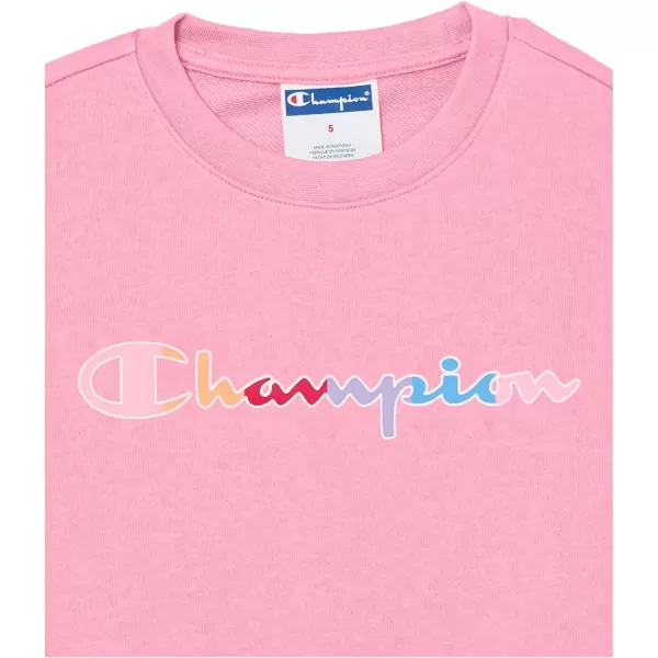 imageChampion Girls Sweatshirt Crew Sweatshirt for Girls Lightweight Pullover Sweatshirt GraphicsSpark Pink Rainbow Script