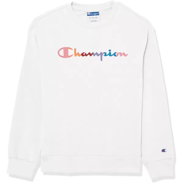 imageChampion Girls Sweatshirt Crew Sweatshirt for Girls Lightweight Pullover Sweatshirt GraphicsWhite Rainbow Script