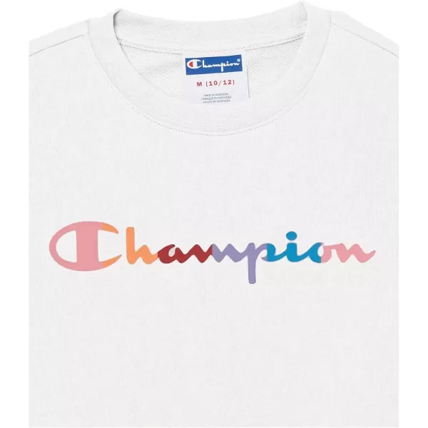 imageChampion Girls Sweatshirt Crew Sweatshirt for Girls Lightweight Pullover Sweatshirt GraphicsWhite Rainbow Script