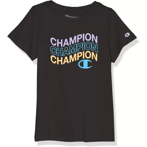 imageChampion Girls TShirt Kids Tee Cotton Tee Multiple GraphicsBlack Triple Wave Script
