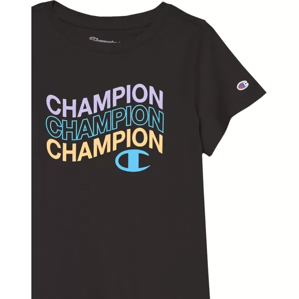 imageChampion Girls TShirt Kids Tee Cotton Tee Multiple GraphicsBlack Triple Wave Script