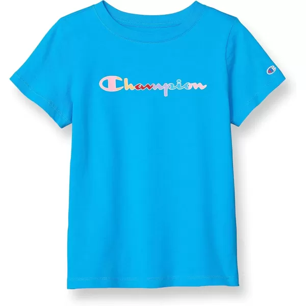 imageChampion Girls TShirt Kids Tee Cotton Tee Multiple GraphicsNew Palatinate Blue Rainbow Script