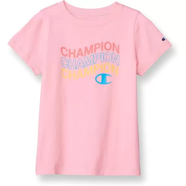 imageChampion Girls TShirt Kids Tee Cotton Tee Multiple GraphicsSpark Pink Triple Wave Script