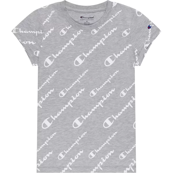 imageChampion Girls Tee Shirt for Kids Short Sleeve TShirt Girls TopsOxford Heather Script Aop