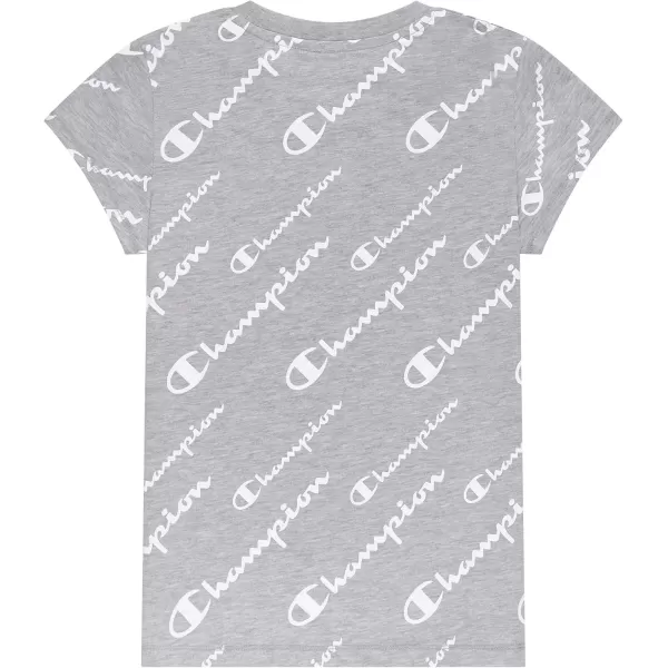 imageChampion Girls Tee Shirt for Kids Short Sleeve TShirt Girls TopsOxford Heather Script Aop