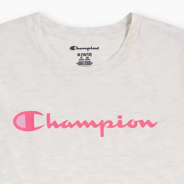 imageChampion Girls Tee Shirt for Kids Short Sleeve TShirt Girls TopsSignature Oatmeal Heather
