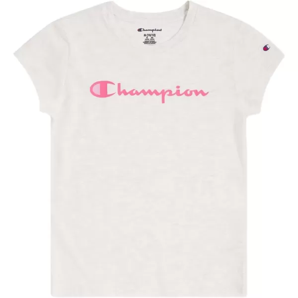 imageChampion Girls Tee Shirt for Kids Short Sleeve TShirt Girls TopsSignature Oatmeal Heather