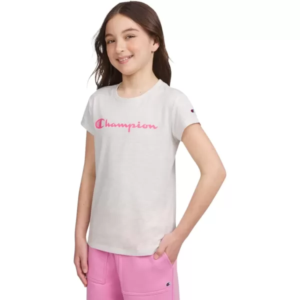 imageChampion Girls Tee Shirt for Kids Short Sleeve TShirt Girls TopsSignature Oatmeal Heather