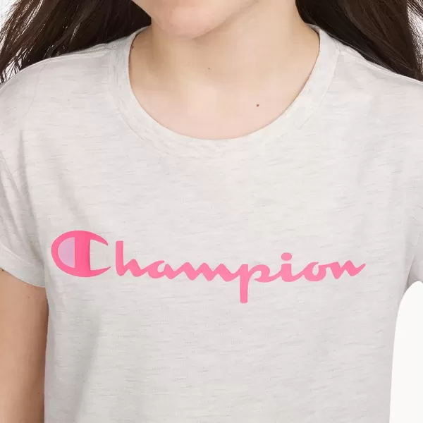 imageChampion Girls Tee Shirt for Kids Short Sleeve TShirt Girls TopsSignature Oatmeal Heather