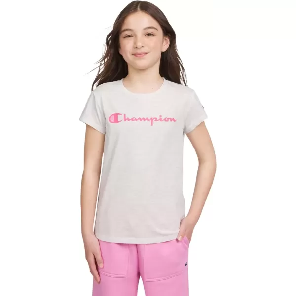 imageChampion Girls Tee Shirt for Kids Short Sleeve TShirt Girls TopsSignature Oatmeal Heather