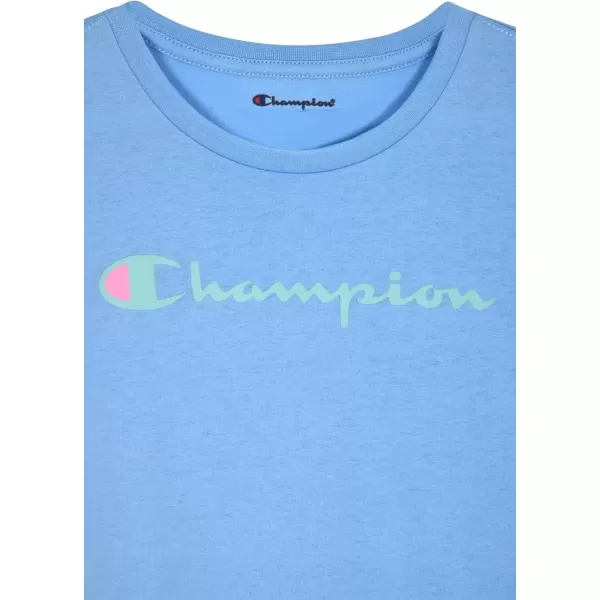 imageChampion Girls Tee Shirt for Kids Short Sleeve TShirt Girls TopsSignature Placid Blue