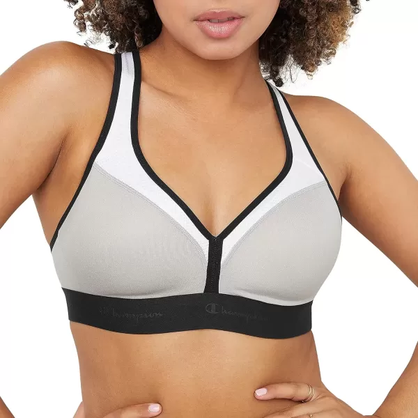 imageChampion WomenS Sports Bra Curvy Bra Moderate Support Bra Low Cut Sports Bra For WomenOxford Grey HeatherWhiteBlack