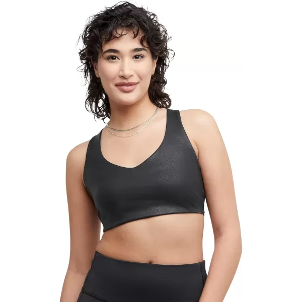 imageChampion WomenS Sports Bra Soft Touch Moisture Wicking Bra Low Impact Sports Bra For WomenBlack Faux Leather