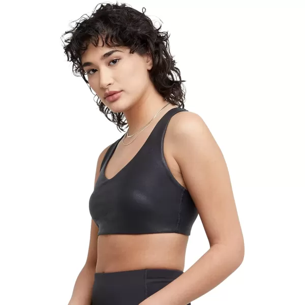 imageChampion WomenS Sports Bra Soft Touch Moisture Wicking Bra Low Impact Sports Bra For WomenBlack Faux Leather