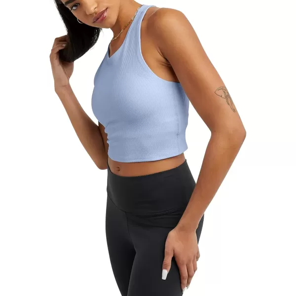 imageChampion WomenS Crop Top Soft Touch Moisture Wicking Ribbed Cropped Top For WomenCiel Blue Ribbed