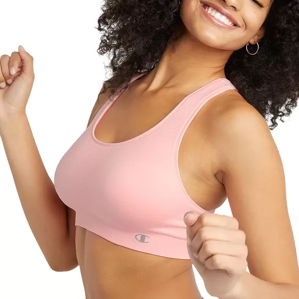 imageChampion Womens Sports Bra Infinity Racerback Moderate Support Seamless Sports Bra for WomenPink Bow
