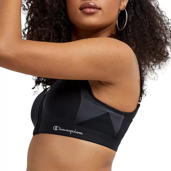 imageChampion Womens Sports Bra Motion Control Zip Highimpact Sports Bra Wirefree Bra for WomenBlack
