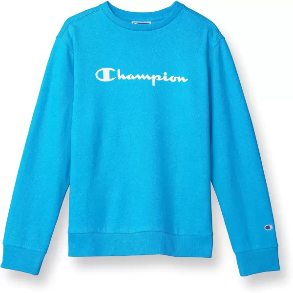 imageChampion Boys Kids Sweatshirt Crewneck Sweater French Terry ScriptNew Palatinate Blue Script