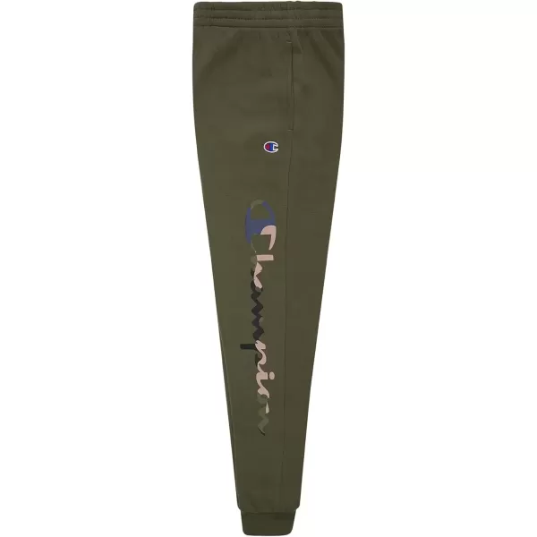 imageChampion Boys Sweatpant Heritage Collection Slim Fit Brushed Fleece Boys Joggers for KidsCargo Olive Camo Script