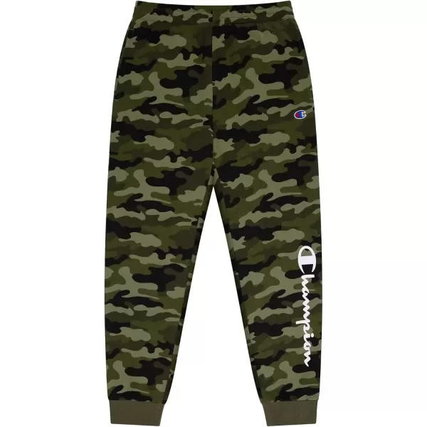 imageChampion Boys Sweatpant Heritage Collection Slim Fit Brushed Fleece Boys Joggers for KidsCargo Olive Script Camo