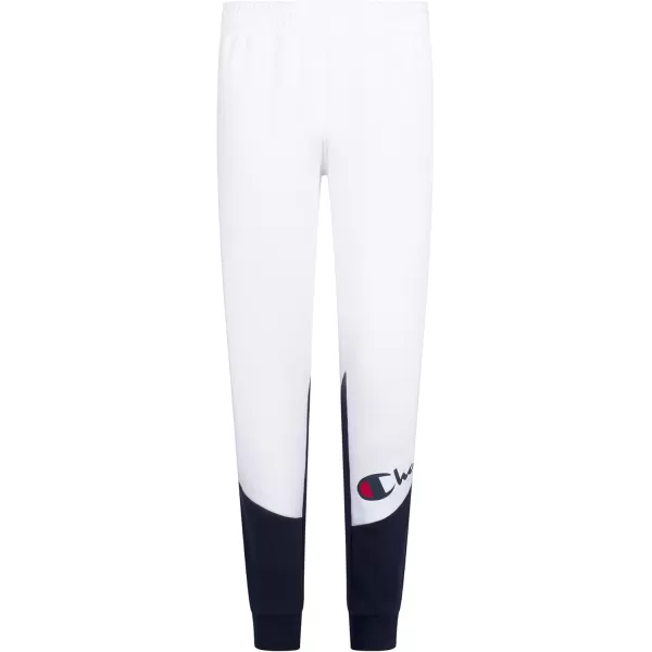 imageChampion Boys Sweatpant Heritage Collection Slim Fit Brushed Fleece Boys Joggers for KidsWhiteNavyBlocked