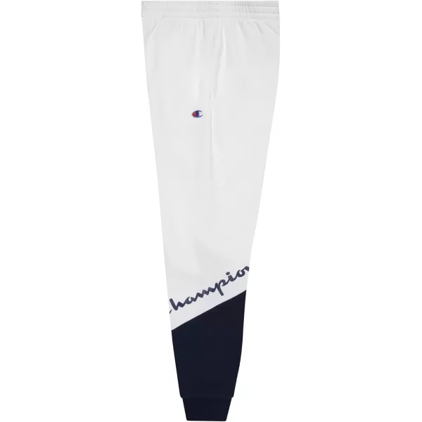 imageChampion Boys Sweatpant Heritage Collection Slim Fit Brushed Fleece Boys Joggers for KidsWhiteNavyBlocked