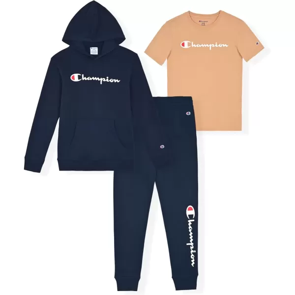 imageChampion Boys Sweatsuit Set for Kids 3 Piece Boys Hoodie Jogger and Tee Shirt Tracksuit OutfitNavynavykhaki