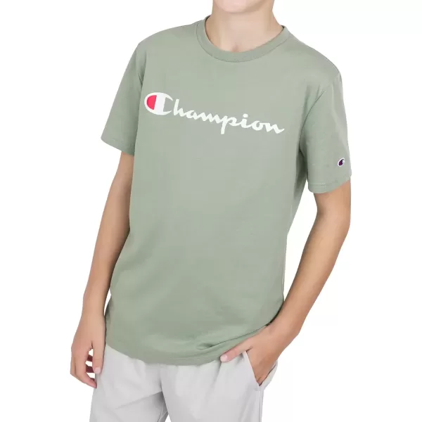 imageChampion Boys Tee Shirt Short Sleeve Logo TShirt for KidsSignature Pale Green