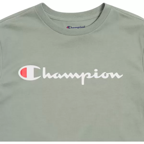 imageChampion Boys Tee Shirt Short Sleeve Logo TShirt for KidsSignature Pale Green