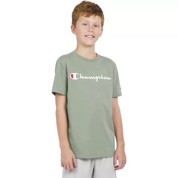 imageChampion Boys Tee Shirt Short Sleeve Logo TShirt for KidsSignature Pale Green