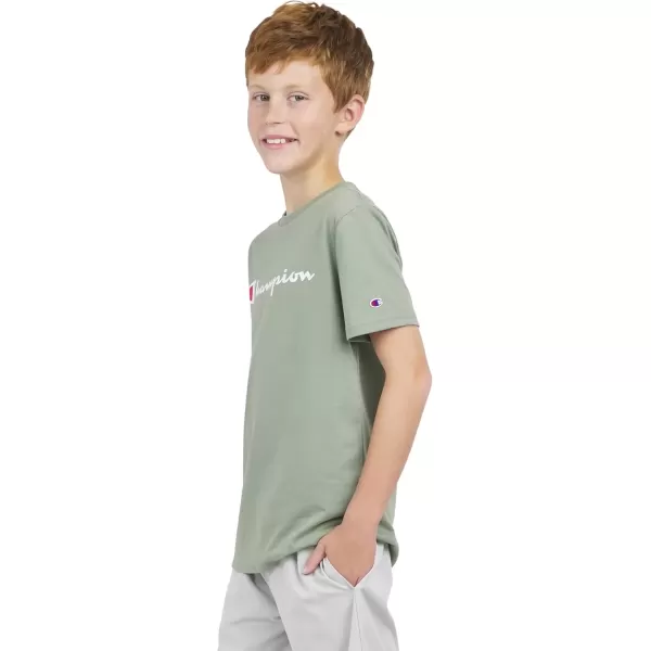 imageChampion Boys Tee Shirt Short Sleeve Logo TShirt for KidsSignature Pale Green