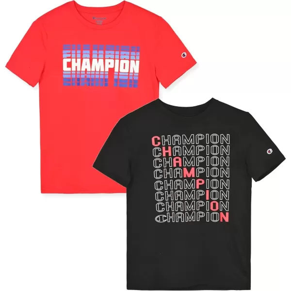 imageChampion Boys Tee Shirts 2 Pack Short Sleeve TShirts for Boys in Sizes 418Blackred